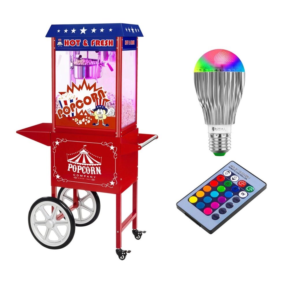Popcorne Machine - Trolley - American Design + Led Lamp RGB Royal Catering (-) від компанії Euromarka - фото 1