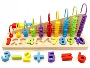 Розвиваюча іграшка рахунки + дерев'яні кубики цифри ecotoys Польща