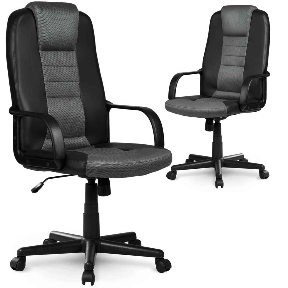 Шкіряне офісне крісло з мікро сіткою 518B чорно-сіре від компанії Euromarka - фото 1