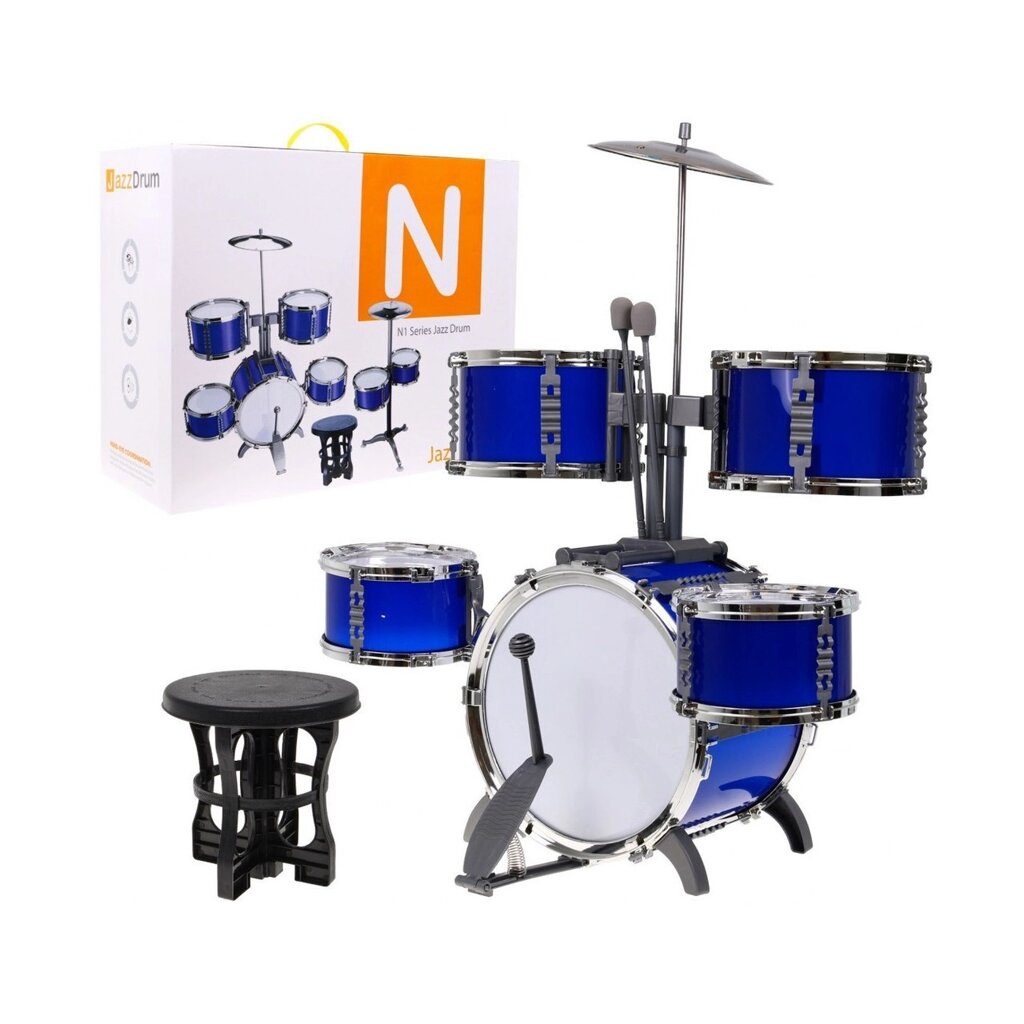 Синій 7-барабанний дитячий барабан 5+ Табуретка + 2 тарілки + 2 палички 12 шт. від компанії Euromarka - фото 1