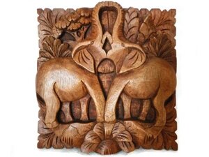 Скульптура барельєфу 3D слонів з дерева 24x24см Статуетка Бренд Європи