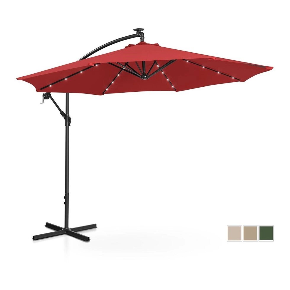 Суспендована садова парасолька - Ø300 см - червоний - LED Uniprodo (-)}} від компанії Euromarka - фото 1