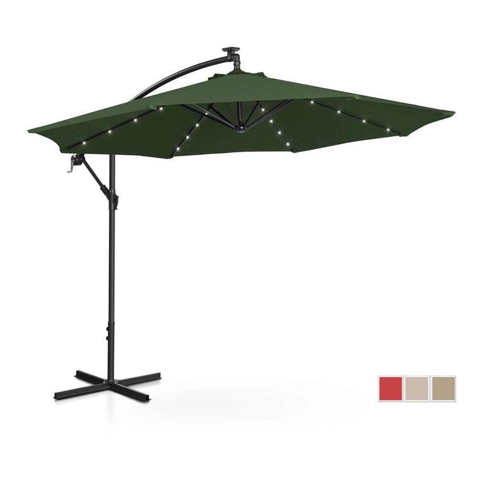 Суспендована садова парасолька - Ø300 см - зелений - LED Uniprodo (-)}} від компанії Euromarka - фото 1