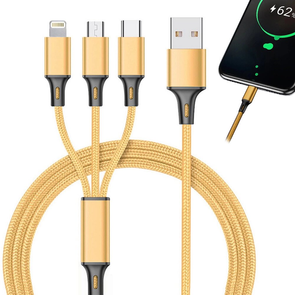 USB-кабель 3в1 для телефона, кабель Lightning для iPhone micro USB type-C 1,2 м від компанії Euromarka - фото 1