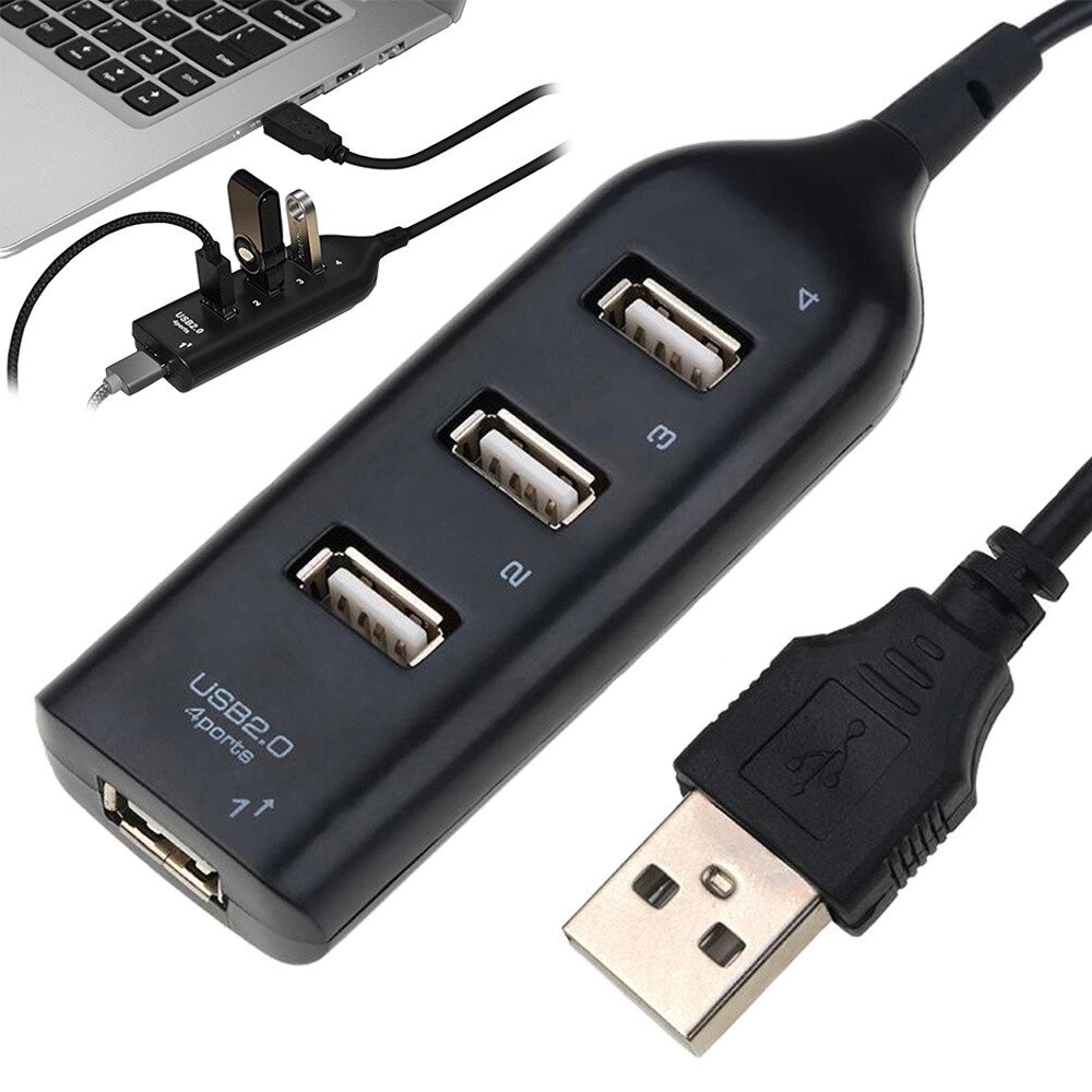 USB-концентратор, розгалужувач на 4 порти, розгалужувач usb 2,0 6257 від компанії Euromarka - фото 1