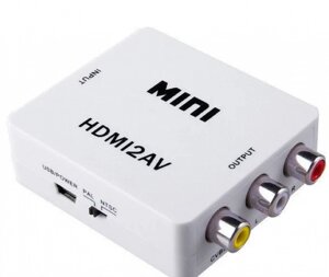 Конвертер HDMI to AV RCA тюльпан переходник / Адаптер 1080p з живленням / Білий