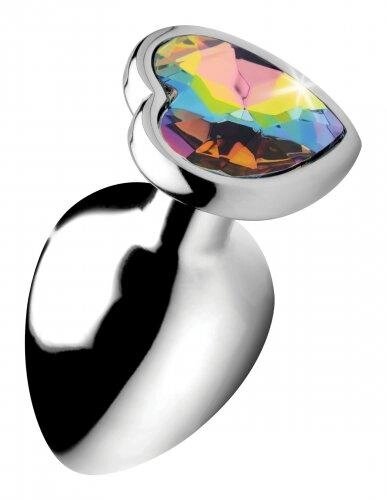 Анальна пробка, L, з райдужним каменем у формі серця, металева від компанії Інтернет магазин Персик - фото 1