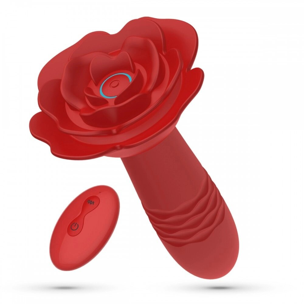 Анальна пробка троянда з вібрацією та фрикціями Romeo Crushious, з пультом, силіконова, червона від компанії Інтернет магазин Персик - фото 1