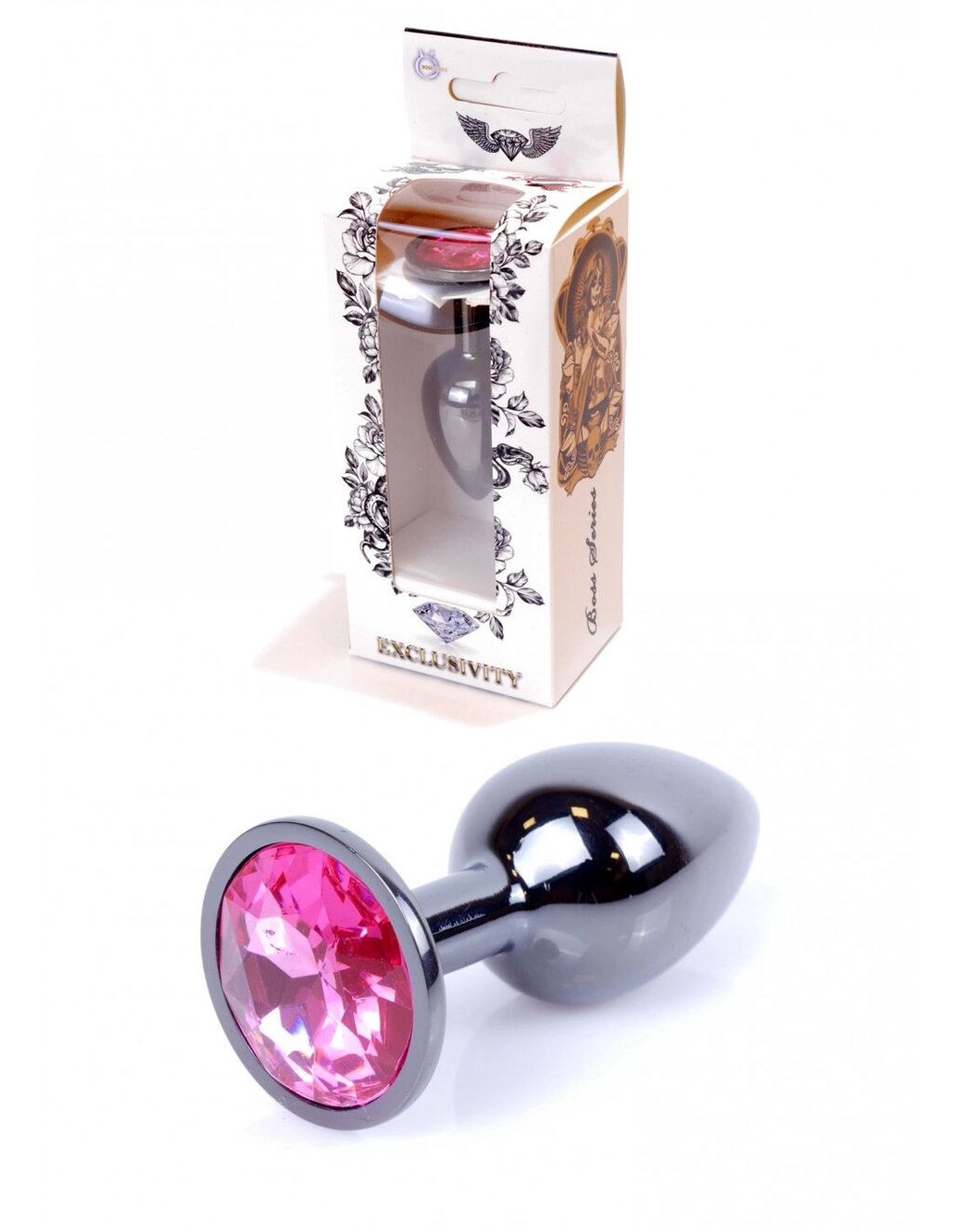 Анальна пробка з каменем Plug-Jewellery Dark Silver PLUG- Pink розмір S від компанії Інтернет магазин Персик - фото 1