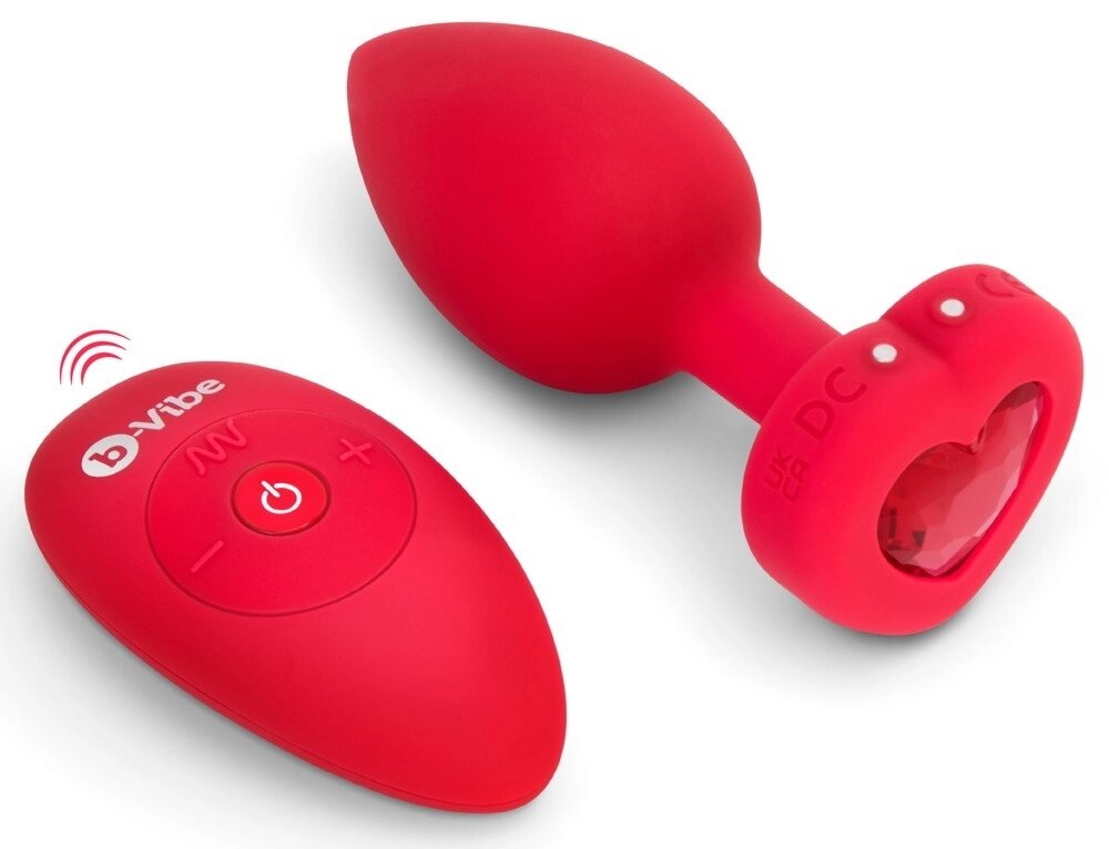 Анальна пробка з вібрацією і пультом управління B-Vibe Vibrating Heart Plug M/L Red від компанії Інтернет магазин Персик - фото 1