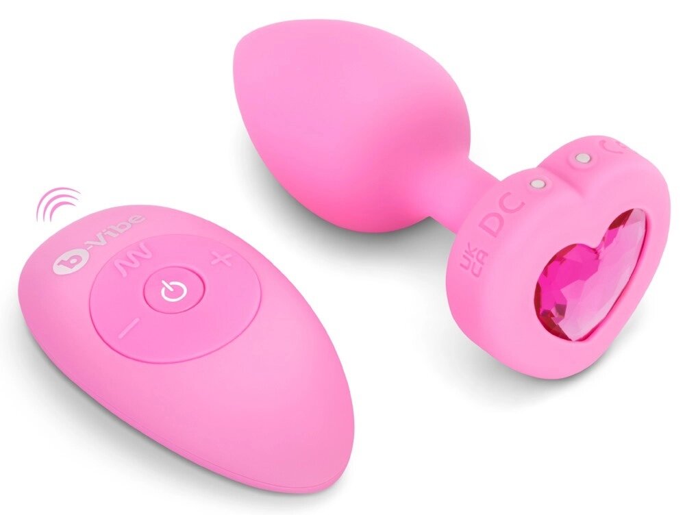 Анальна пробка з вібрацією і пультом управління B-Vibe Vibrating Heart Plug S/M Pink від компанії Інтернет магазин Персик - фото 1