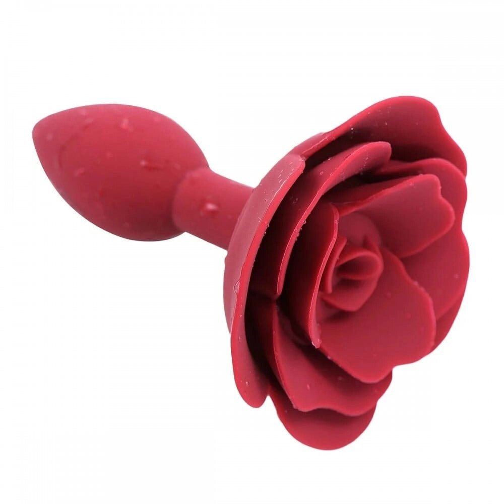 Анальна пробка зі стоппером в формі троянди, силіконова, бордова, 7 х 2.7 см від компанії Інтернет магазин Персик - фото 1