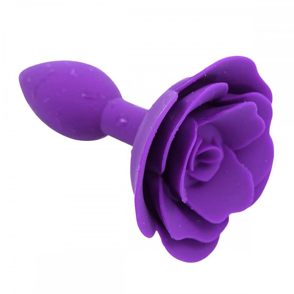 Анальна пробка зі стоппером в формі троянди, силіконова, фіолетова, 7 х 2.7 см від компанії Інтернет магазин Персик - фото 1