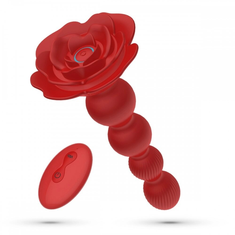 Анальна ялинка Роза з вібрацією та ротацією Rosaline Crushious, з пультом, силіконова, червона від компанії Інтернет магазин Персик - фото 1