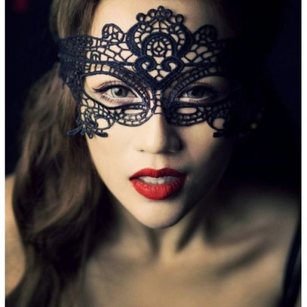 Ажурна маска на атласних зав'язках, чорна від компанії Інтернет магазин Персик - фото 1