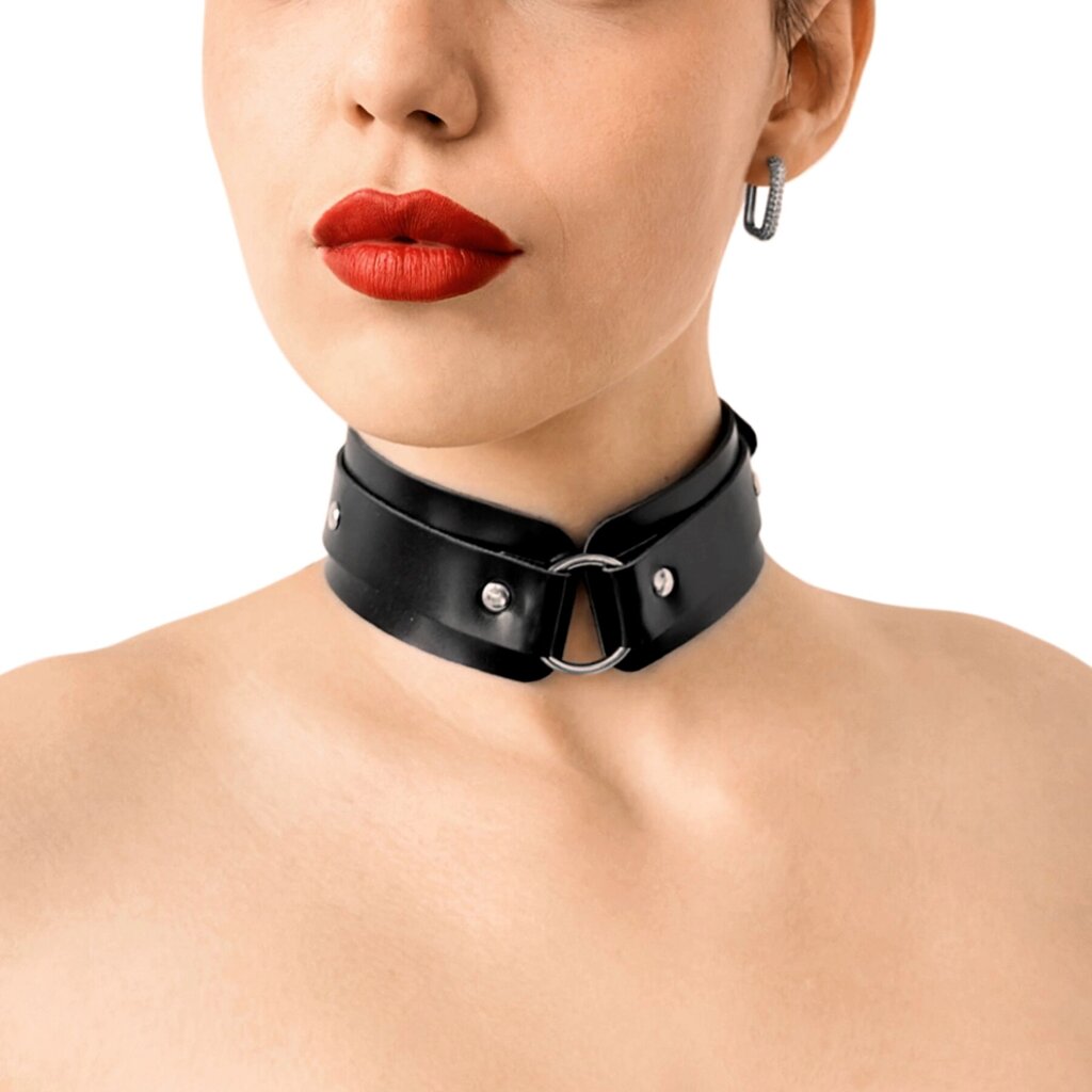 БДСМ-нашийник з кільцем Art of Sex - Martina Collar with ring, натуральна шкіра, колір чорний від компанії Інтернет магазин Персик - фото 1