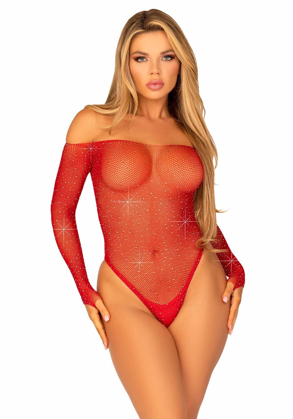 Боди Leg Avenue Crystalized fishnet bodysuit Red One Size від компанії Інтернет магазин Персик - фото 1