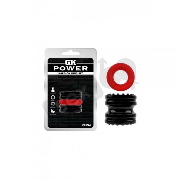 CH77302 Ерекційне кільце чорне / червоне GK Power Hard-On Ring Set Chisa від компанії Інтернет магазин Персик - фото 1