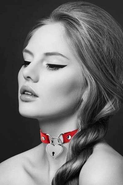 Чокер з замочком-сердечком Bijoux Pour Toi - HEART LOCK Red, екошкіра від компанії Інтернет магазин Персик - фото 1