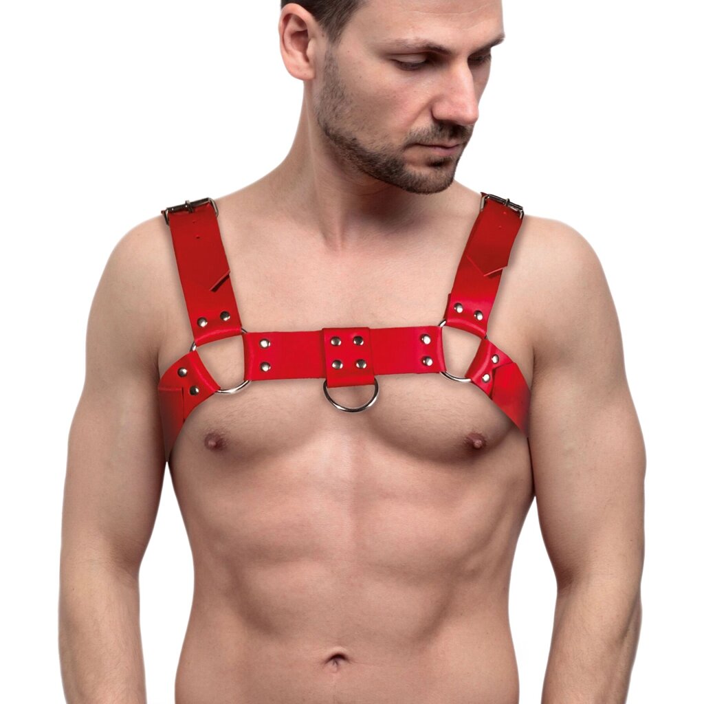 Чоловіча портупея на груди із натуральної шкіри Feral Feelings - Bulldog Harness Red від компанії Інтернет магазин Персик - фото 1