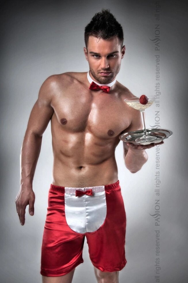 Чоловік еротичний костюм офіціанта Passion 019 SHORT red XXL / XXXL, шорти і метелик від компанії Інтернет магазин Персик - фото 1