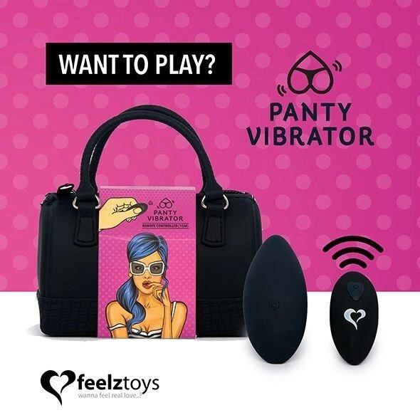 Чорний вібратор в трусики з пультом дистанційного керування FeelzToys Panty Vibrator від компанії Інтернет магазин Персик - фото 1