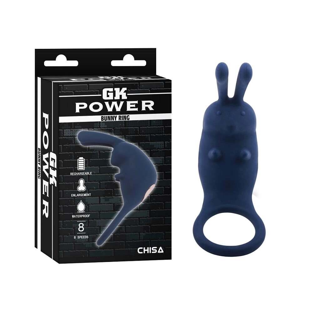 Ерекційне кільце з вібрацією Chisa GK Power Bunny Ring синій від компанії Інтернет магазин Персик - фото 1