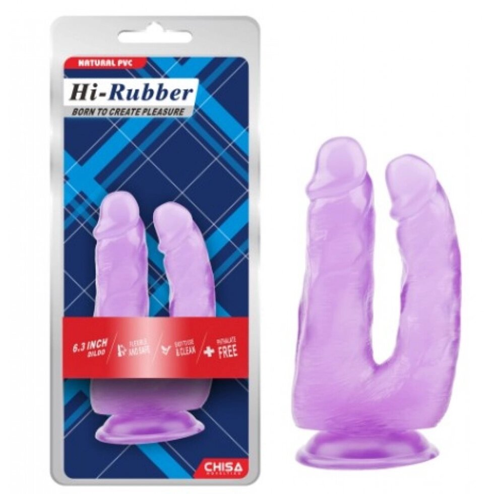 Фаллоимитатор двойной на присоску фіолетовий Chisa Hi-Rubber 7.9 від компанії Інтернет магазин Персик - фото 1