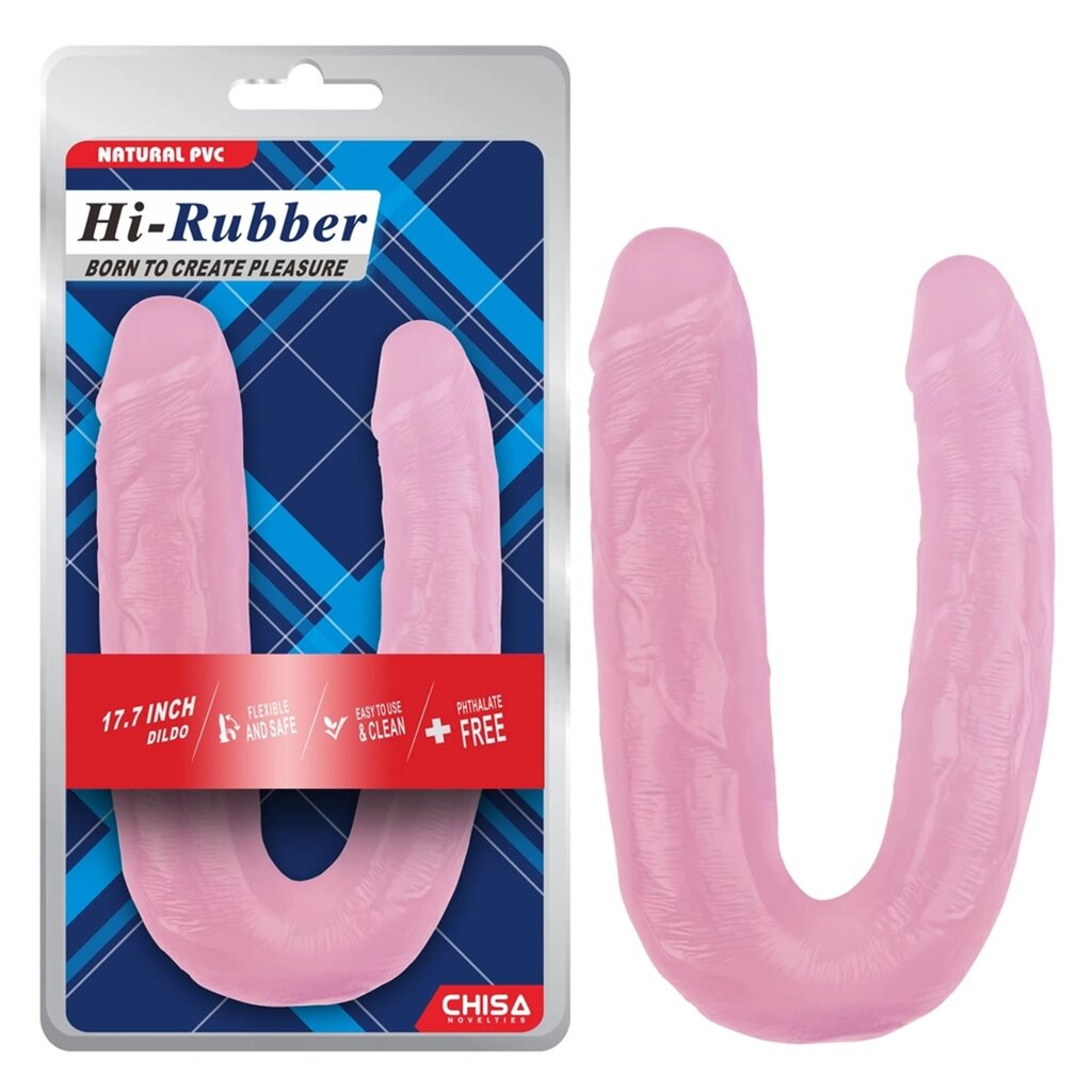 Фалоімітатор двосторонній рожевий Chisa Hi-Rubber, 22,5 см / 4,5 см; 22,5 см / 3,7 см від компанії Інтернет магазин Персик - фото 1