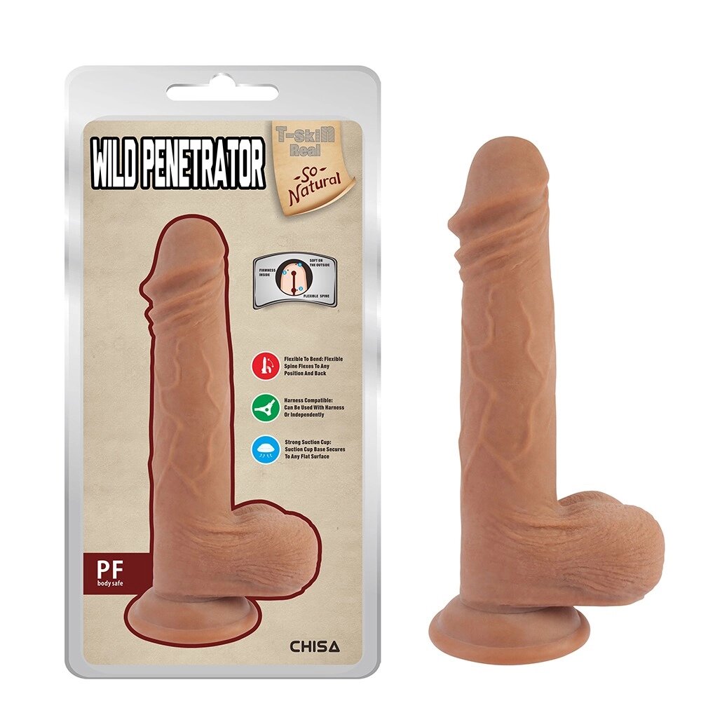 Фалоімітатор реалістичний із мошонкою на присосці Chisa T-skin ReaL Wild Penetrator, бежевий від компанії Інтернет магазин Персик - фото 1