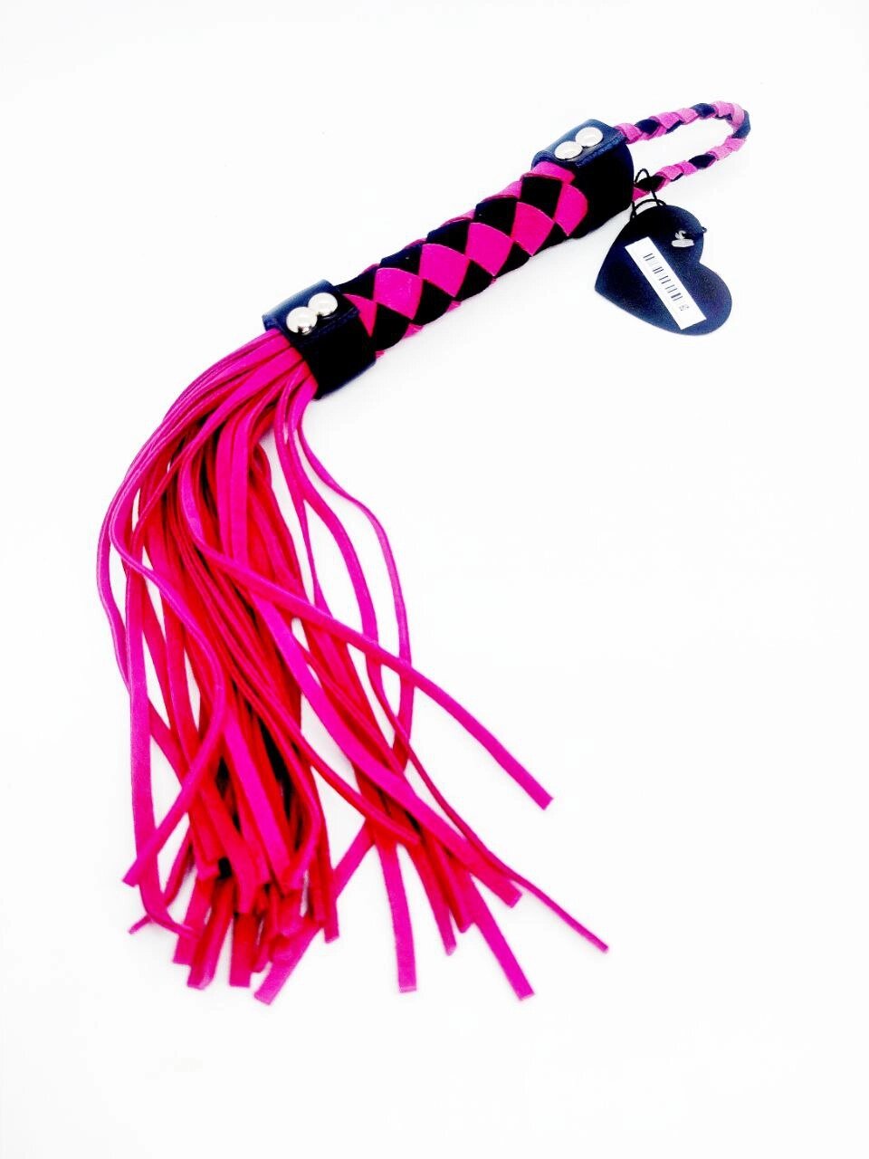 Флоггер рожевий з плетеною ручкою, DS Fetish, замша від компанії Інтернет магазин Персик - фото 1