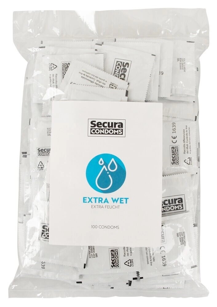 Гладкі презервативи у рясному мастилі Secura - Extra Wet, 100 шт від компанії Інтернет магазин Персик - фото 1