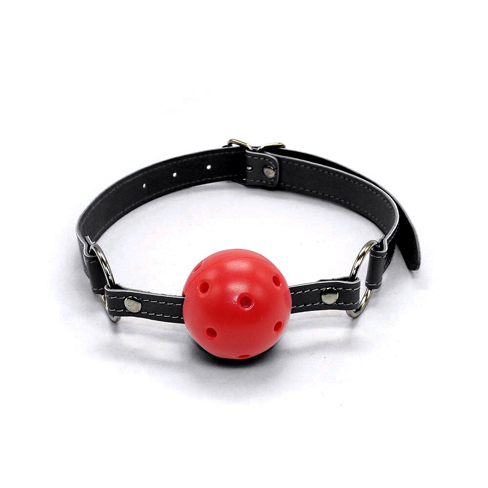 Кляп DS Fetish, червоний кулька на чорному ремінці від компанії Інтернет магазин Персик - фото 1
