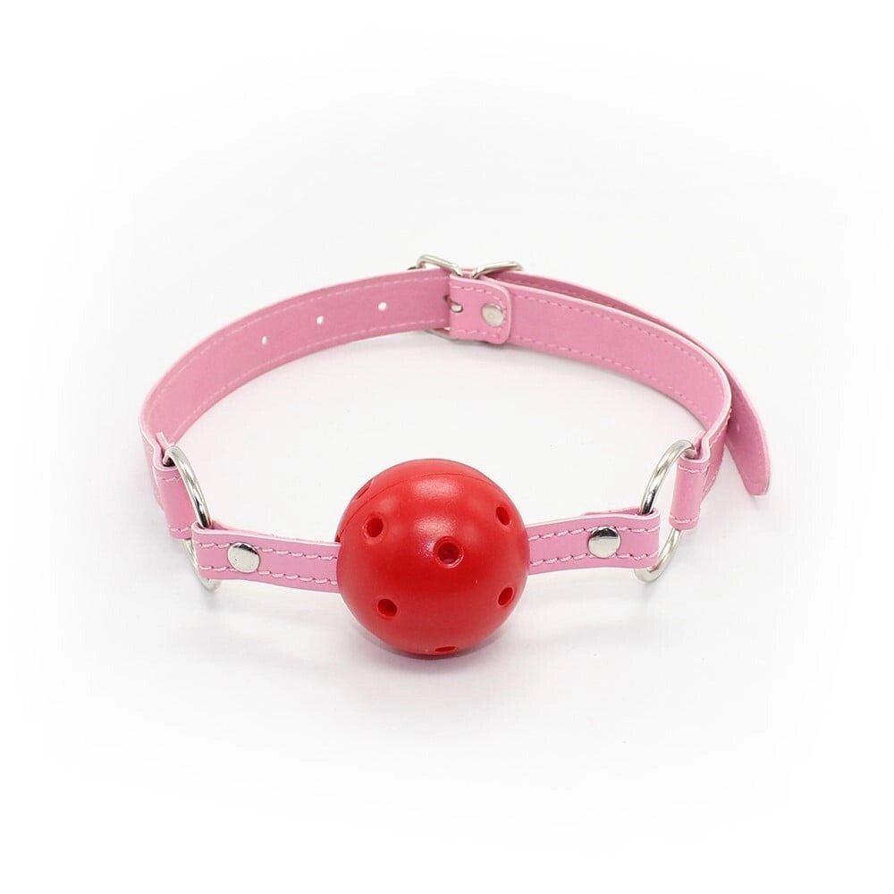 Кляп DS Fetish, червоний кулька на рожевому ремінці від компанії Інтернет магазин Персик - фото 1