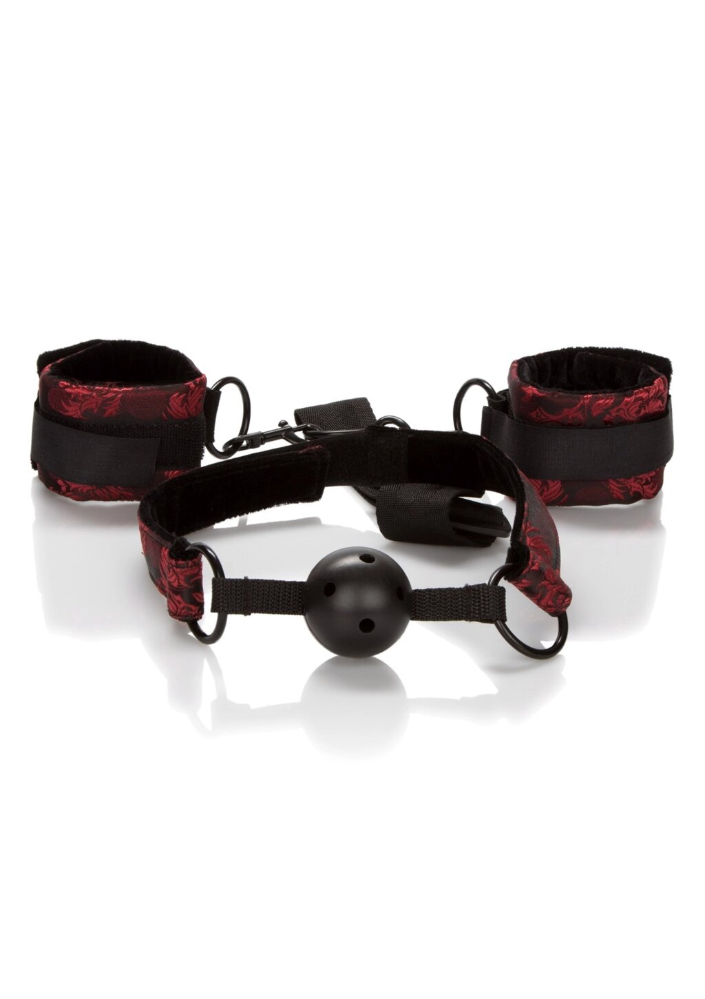 Кляп-кулька з наручниками California Exotic червоно-чорна від компанії Інтернет магазин Персик - фото 1