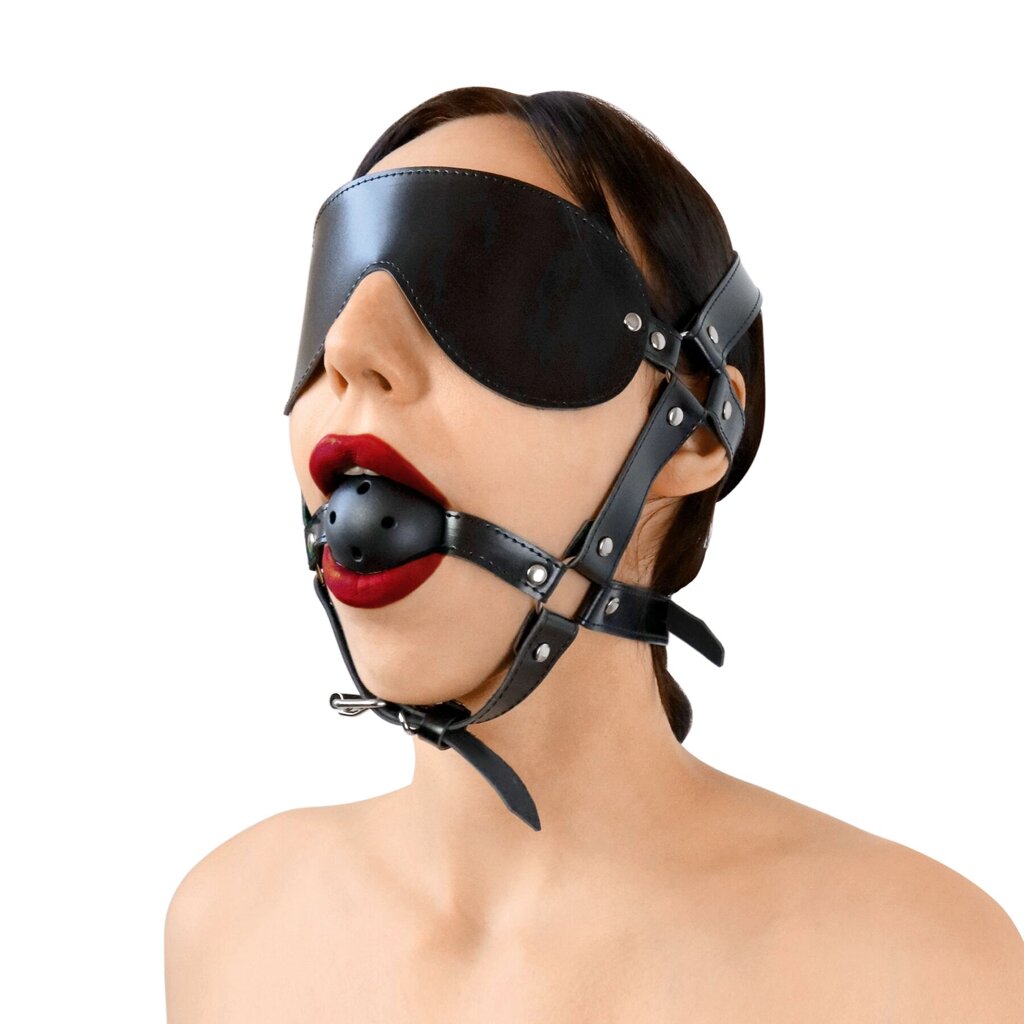 Кляп-маска Art of Sex - Deymon, Еко шкіра, колір Чорний від компанії Інтернет магазин Персик - фото 1