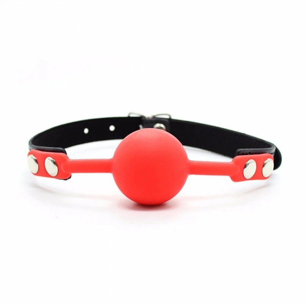 Кляп силіконовий, червоний кулька, чорні ремінці, діаметр 4 см від компанії Інтернет магазин Персик - фото 1