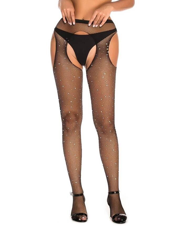 Колготки прикрашені стразами з імітацією панчох Star Night Diamonds Pantyhose чорний, XS-M від компанії Інтернет магазин Персик - фото 1