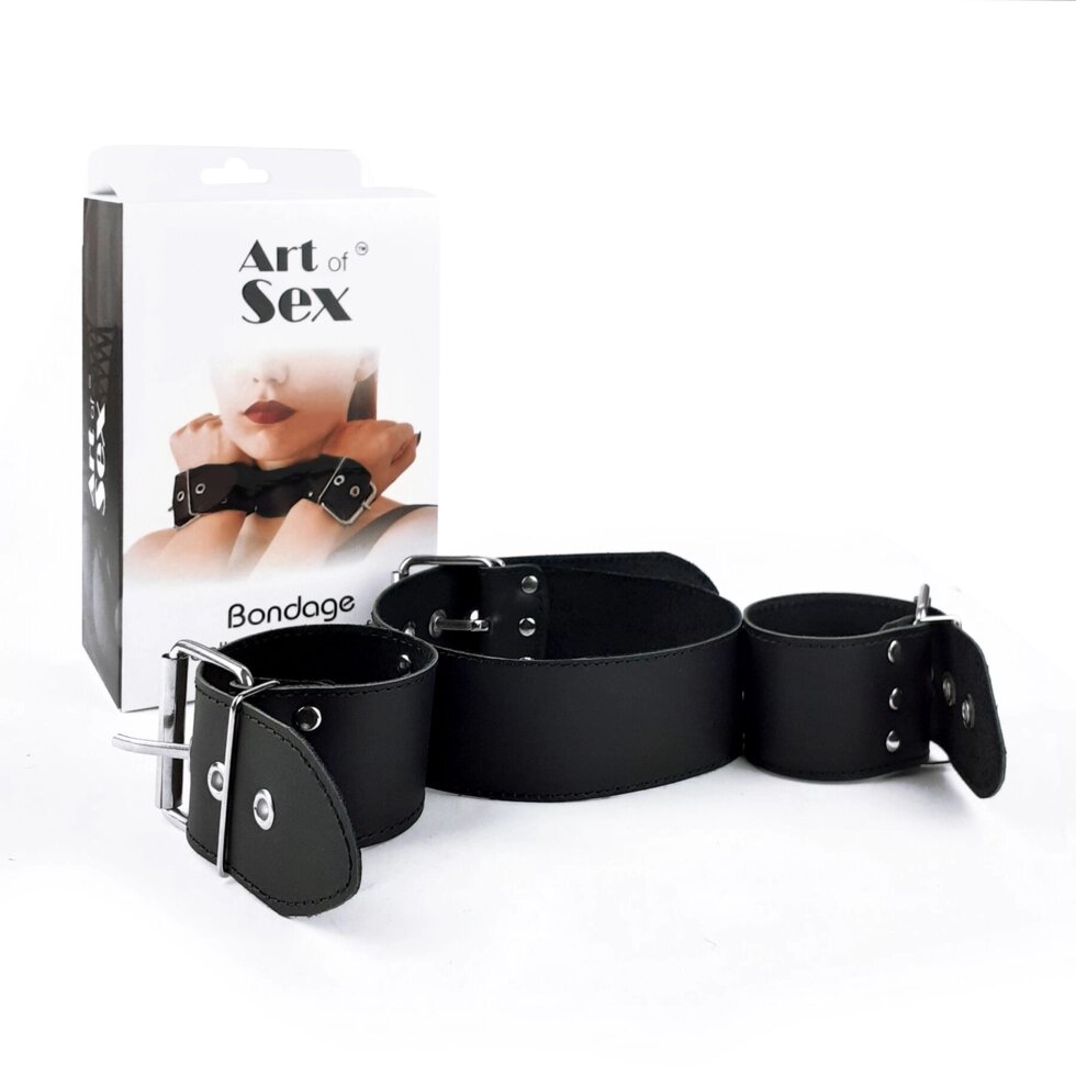 Комір наручників, виготовлені з натурального шкіряного мистецтва сексу - неводного коміра з наручниками від компанії Інтернет магазин Персик - фото 1