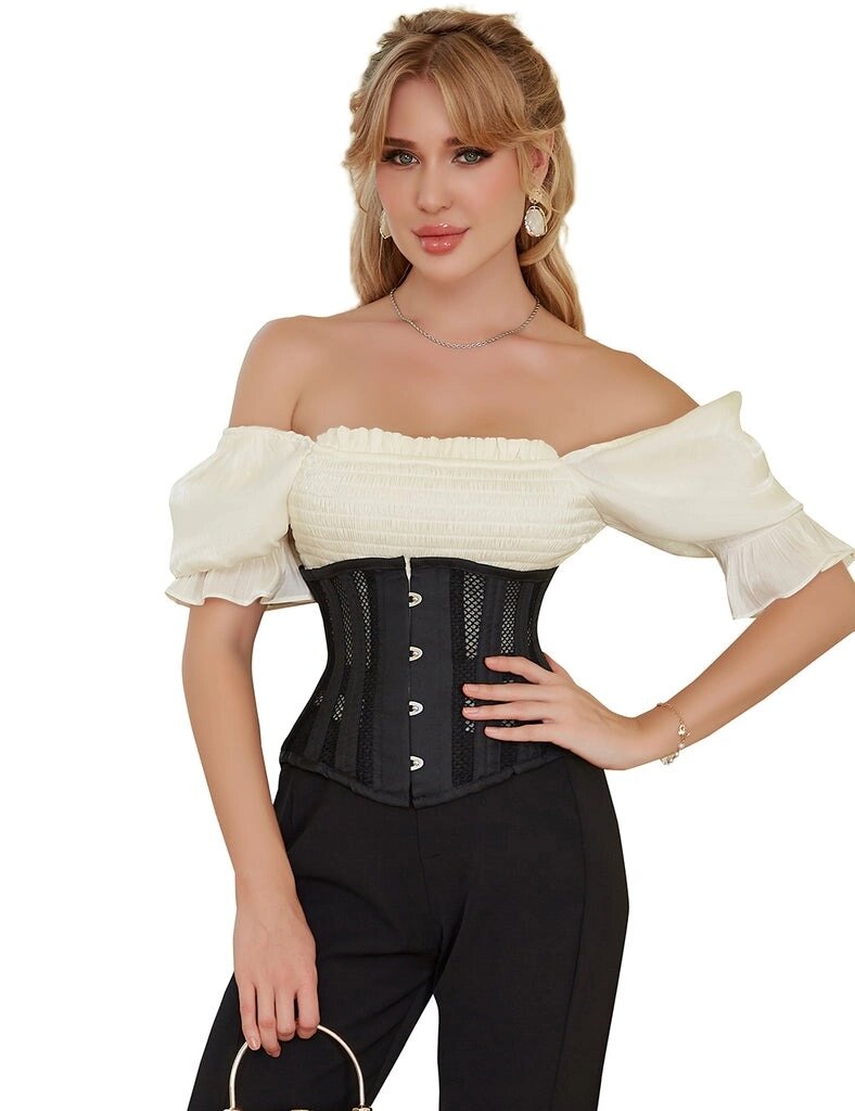 Корсет із сітки Star Night Steel Bones Grid Corsets з гачками та шнурівкою, чорний, L (без коробки) від компанії Інтернет магазин Персик - фото 1