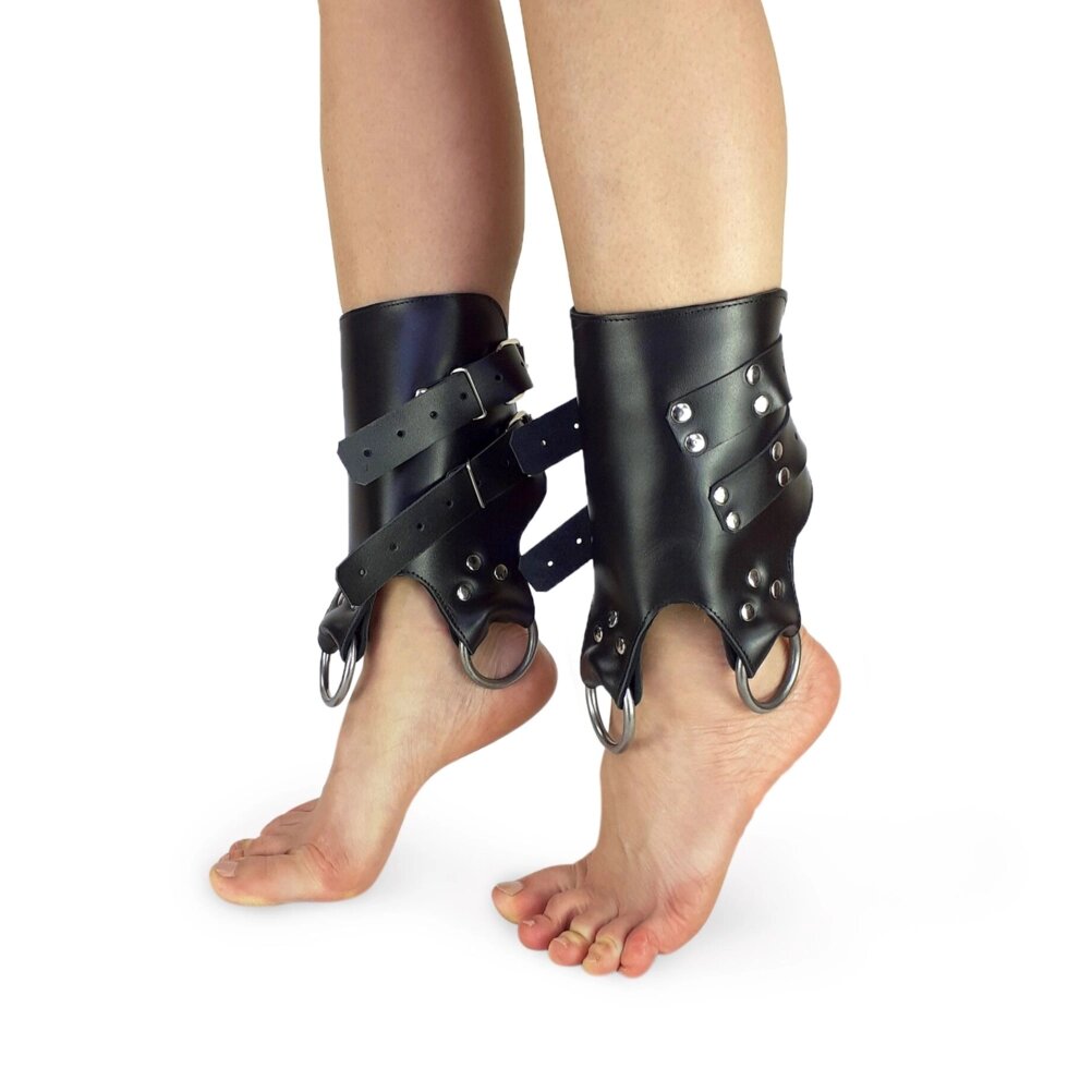 Легінси манжети для підвіски {Leg Cuffs For Suspension з натуральної шкіри, чорного кольору від компанії Інтернет магазин Персик - фото 1