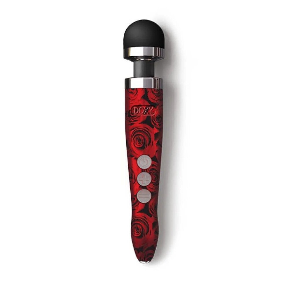 Масажер-мікрофон Doxy Die Cast 3R Wand Vibrator Rose Pattern, з трояндами, червоний від компанії Інтернет магазин Персик - фото 1