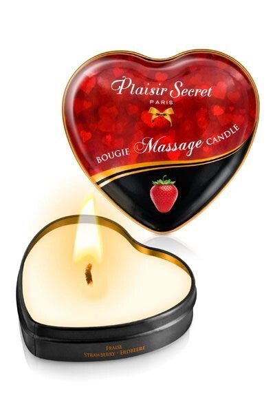Масажна свічка сердечко Plaisirs Secrets Strawberry (35 мл) від компанії Інтернет магазин Персик - фото 1