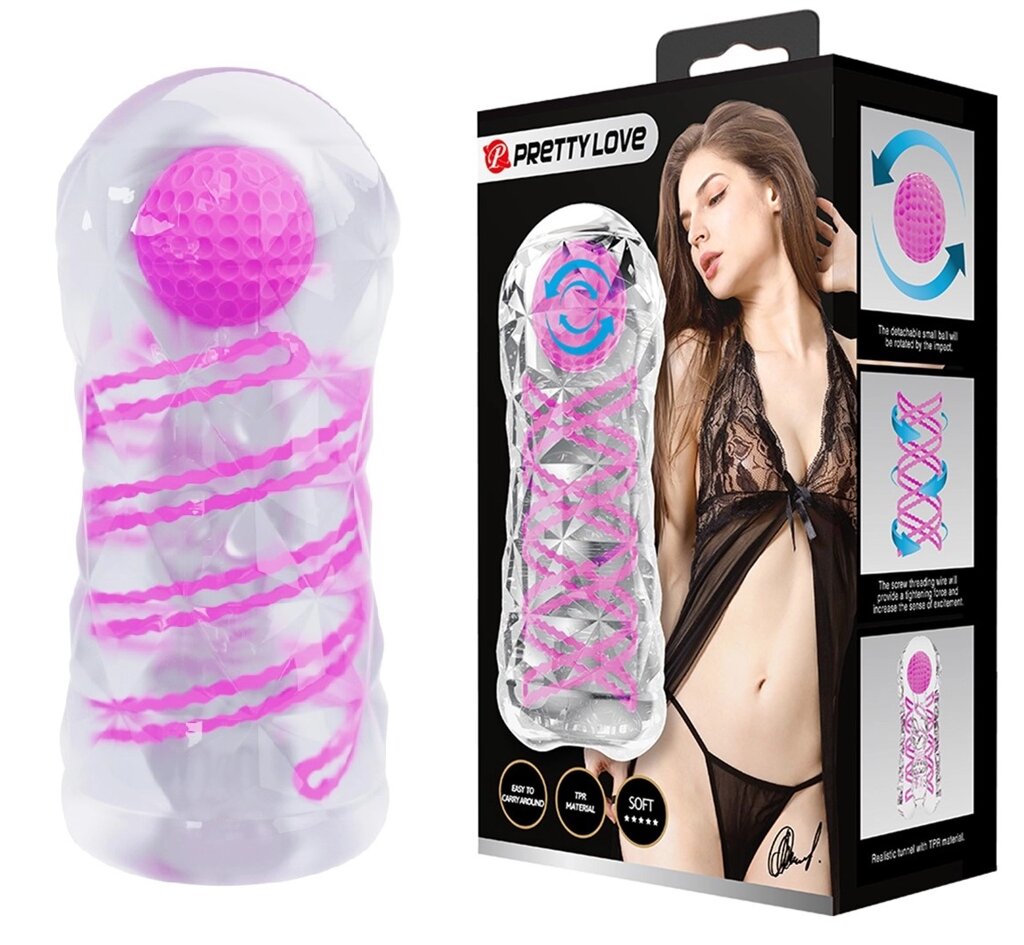 Мастурбатор із внутрішньою спіральною структурою та стимулюючою кулькою Pretty Love - Transparent masturbator Pink, від компанії Інтернет магазин Персик - фото 1