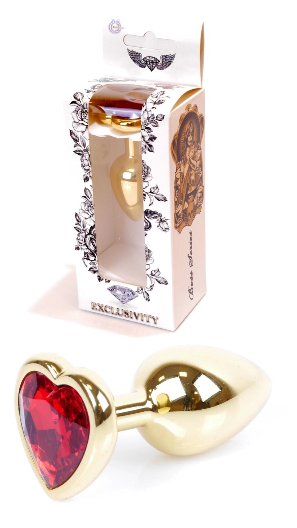 Металева Анальна пробка з червоним кристалом у вигляді серця Boss Series - Jewellery Gold Heart PLUG Red S від компанії Інтернет магазин Персик - фото 1