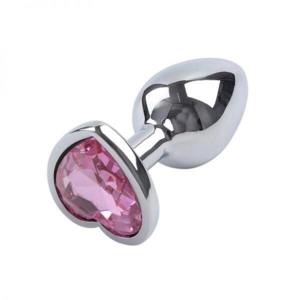 Металлическая анальная пробка Silver Metall Heart Light Pink 2,8см від компанії Інтернет магазин Персик - фото 1