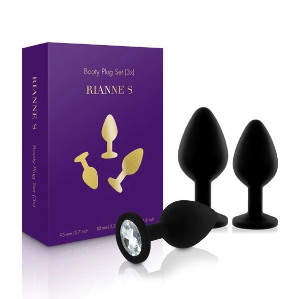 Набір анальних пробок з кристалом Rianne S: Booty Plug Set Black, діаметр 2,7см, 3,5см, 4,1см від компанії Інтернет магазин Персик - фото 1