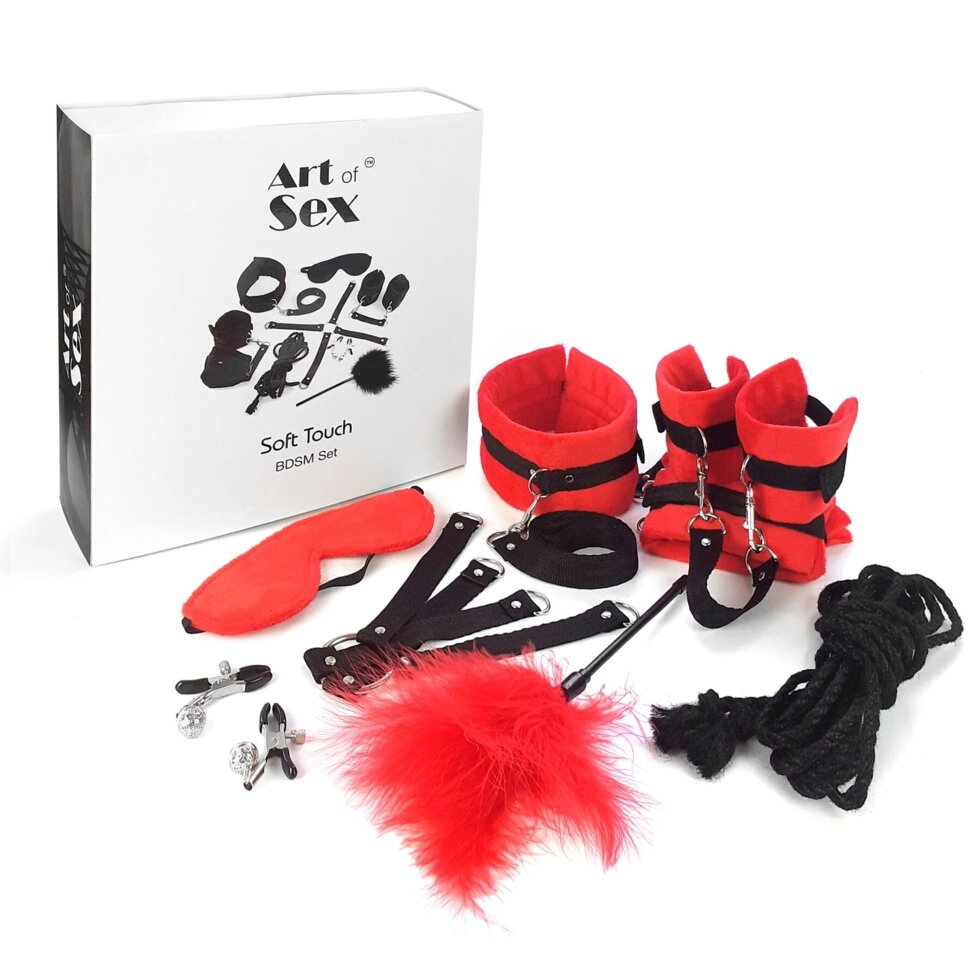Набір BDSM Art of Sex - Soft Touch BDSM Set, 9 об'єктів, червоний від компанії Інтернет магазин Персик - фото 1