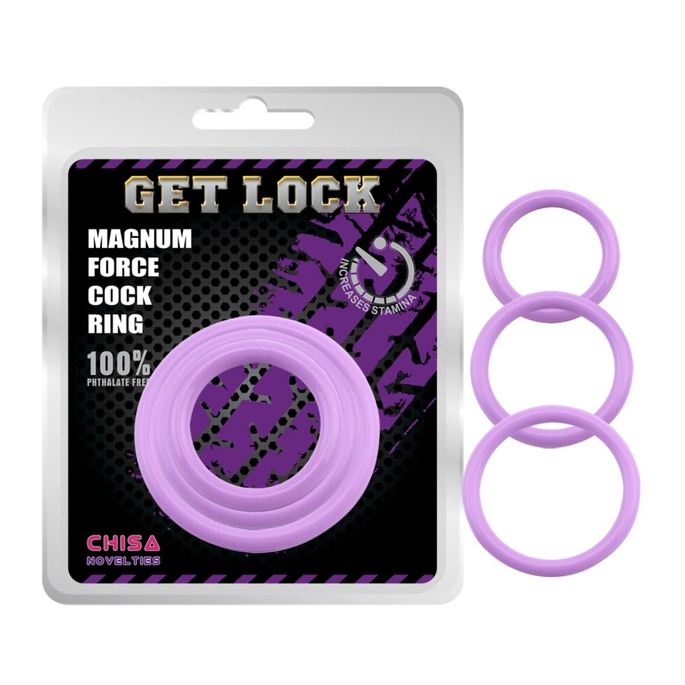 Набір ерекційних кільця фіолетовий 3 шт. Chisa Get Lock Magnum Force Cock від компанії Інтернет магазин Персик - фото 1