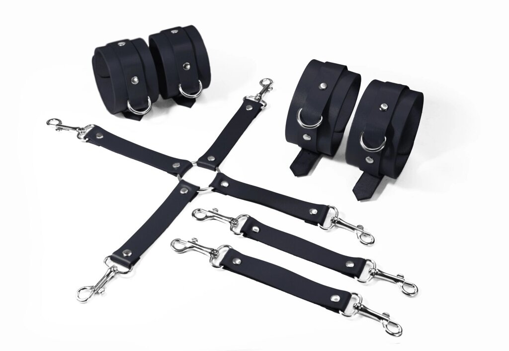 Набір Feral Feelings BDSM Kit 3 Black, наручники, поножі, коннектор від компанії Інтернет магазин Персик - фото 1